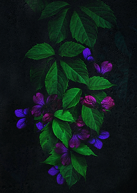 Leaves and Purple Flowers