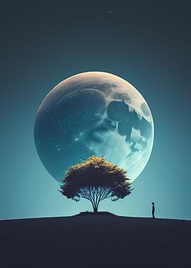 Silhouette Tree and Moon