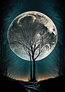 Silhouette Tree and Moon