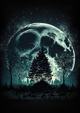 Silhouette Tree and Moon