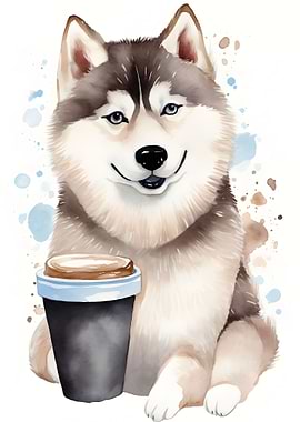 Husky with coffee