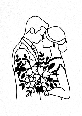 Line Art Wedding Couple