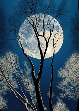 Silhouette Tree and Moon