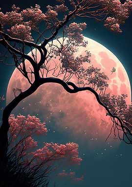 Silhouette Tree and Moon