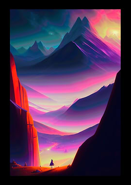 Mountains And Pinkish Sky