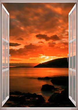Window view sunset coastal