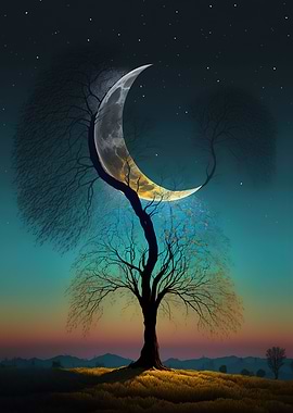 Silhouette Tree and Moon