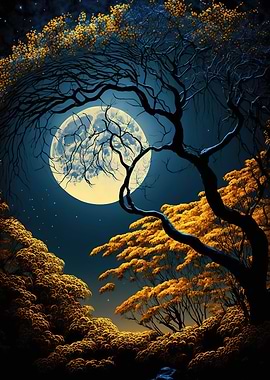 Silhouette Tree and Moon