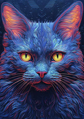 Blue Neon Cat Closeup