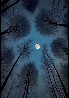 Silhouette Tree and Moon