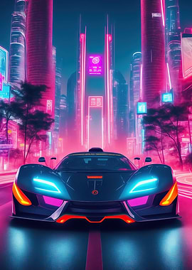 Asian Neon City Sports Car