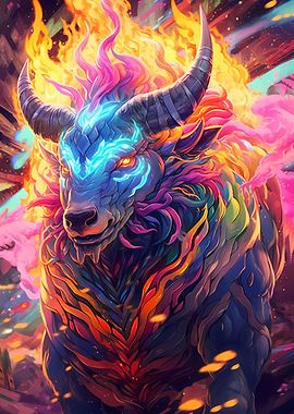 Rainbow Flame Bull