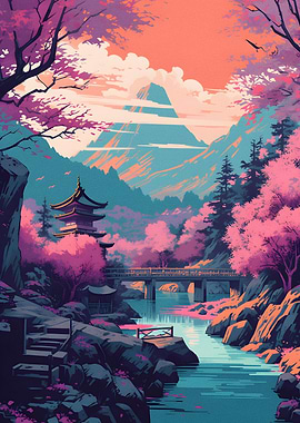 pink cherry blossom lake