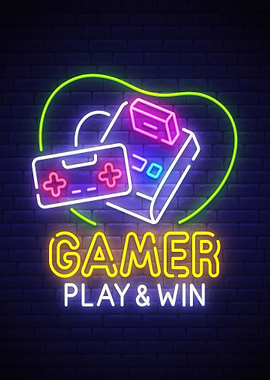 Gamer play and win neon