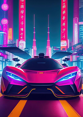 Asian Neon City Sports Car