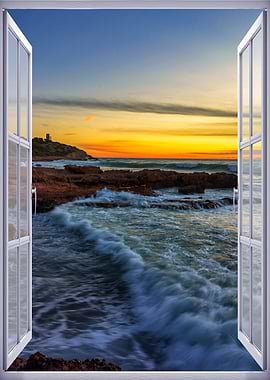 Window view sunset sea