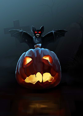 Halloween Bat and Pumpkin