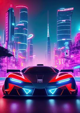 Asian Neon City Sports Car