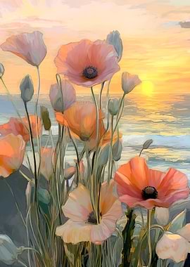 Poppies and ocean