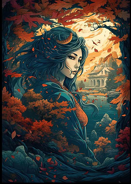 Woman in Autumn Leaves