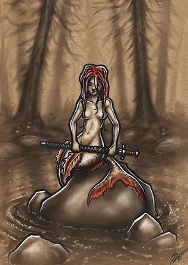 Redhead Mermaid With Sword