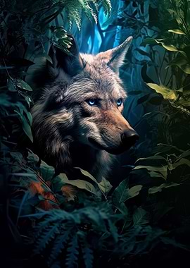 wolf with blue eyes floral