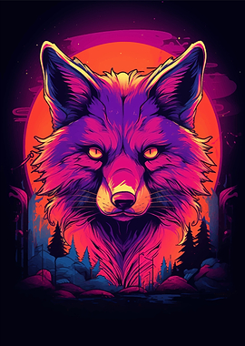Head Of Fox Retro Sunset