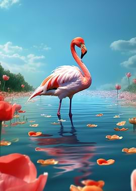 Flamingo By The Lake