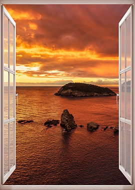 Window view sunset sea