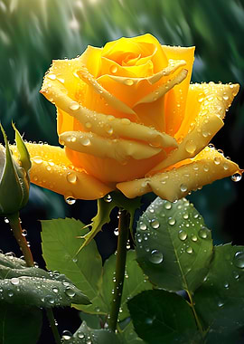 Yellow Rose with Raindrops