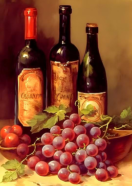 Painted Wine And Grapes
