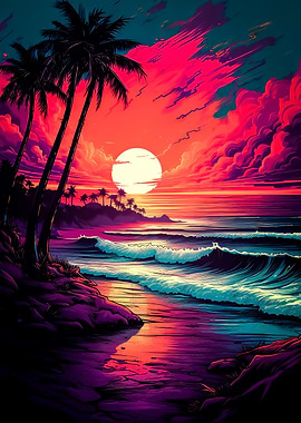 Retro Beach Sunset