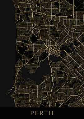 Perth Map Black Gold