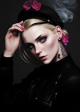 Dark woman and flowers