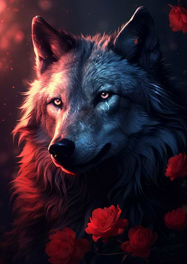 wolf magical red rose