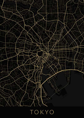 Tokyo Map Black Gold