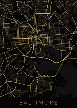 Baltimore Map Black Gold