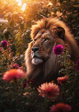 floral lion in sunset