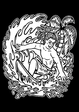 Surfing BnW Illustration