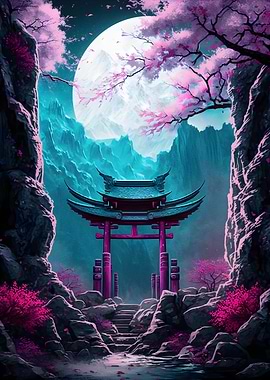 Torii gate valley at night