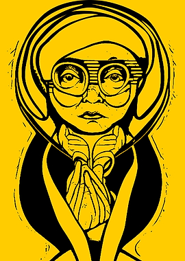 Stylish Old Lady Line Art