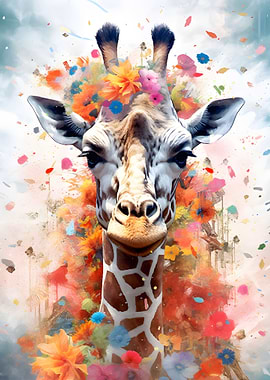 Giraffe in Colorful Ink