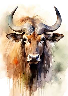 Wildebeest Watercolor