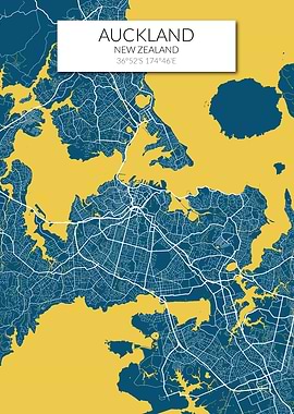 Auckland Map Blue Yellow