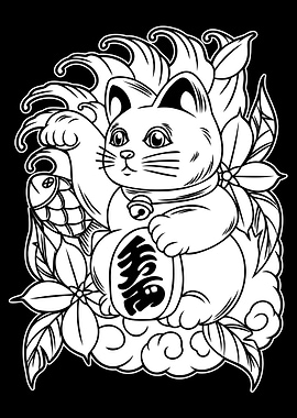 Maneki Neko Doll BnW