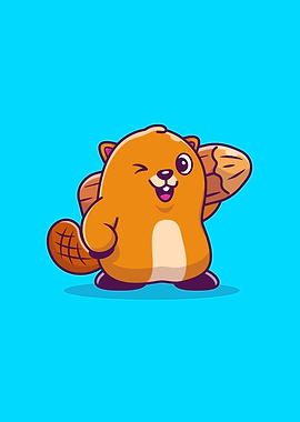 Cute Beaver Holding Wood