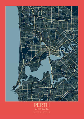 Perth Map Red Blue