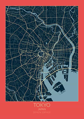 Tokyo Map Red Blue