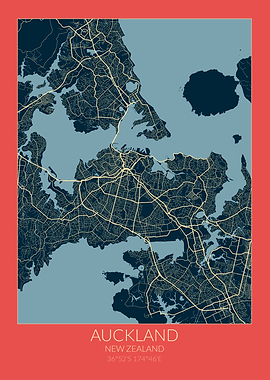 Auckland Map Red Blue