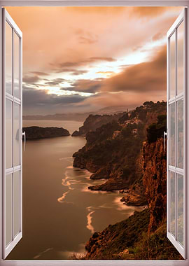 Window view sunset sea